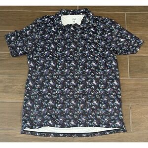 1764 Polo Shirt Men's Large Black Purple Skulls Golf Performance Stretch